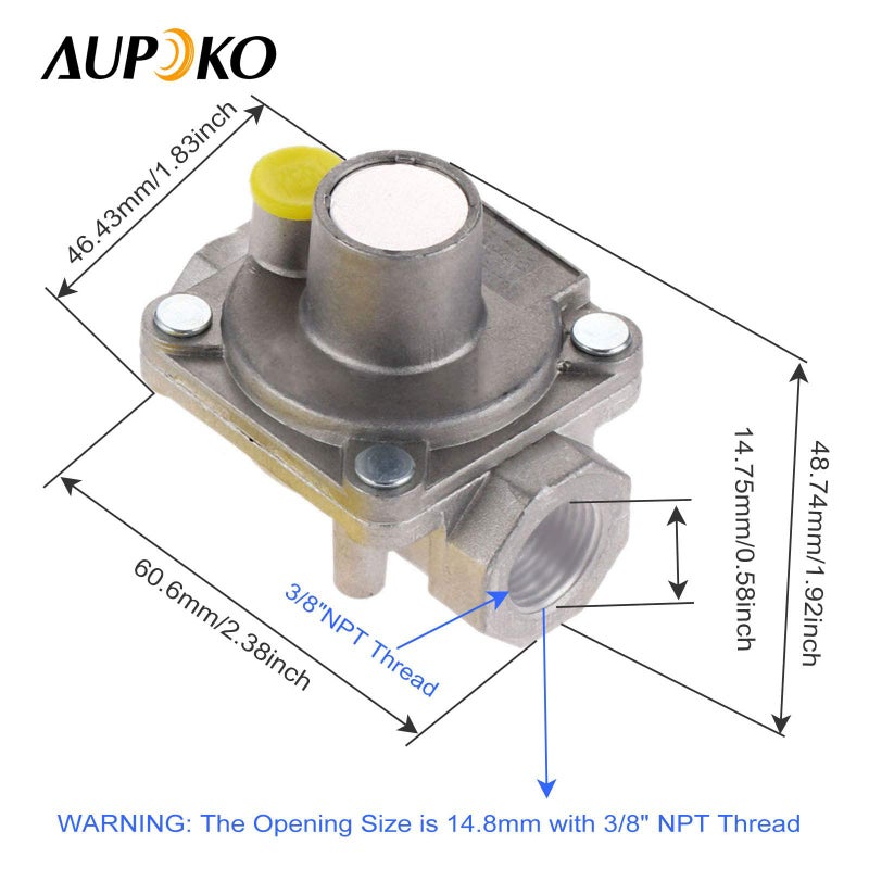 Aupoko 3/8" Natural Gas Regulator, 3/8" -18 NPT Natural Gas Low Pressure Regulator, Fits for NG Gas NPT Natural Gas Low Pressure Regulator with Gas Line Pipe Thread Tape - Image 5